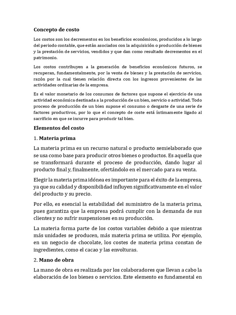 Elementos y clasificación de costos empresariales | PDF | Costo | Business