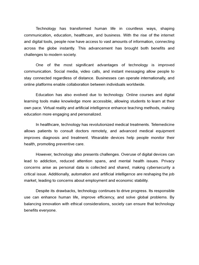 Technology has transformed human | PDF