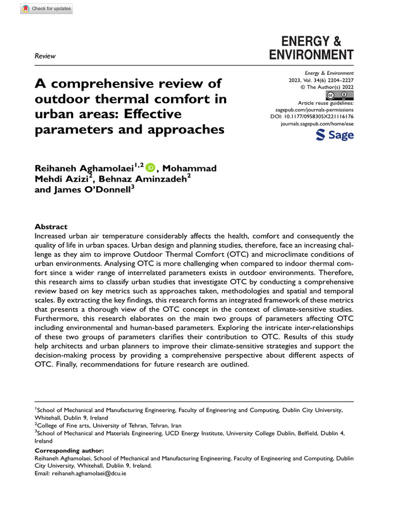 Outdoor Thermal Comfort Review | PDF | Climate Change Mitigation ...