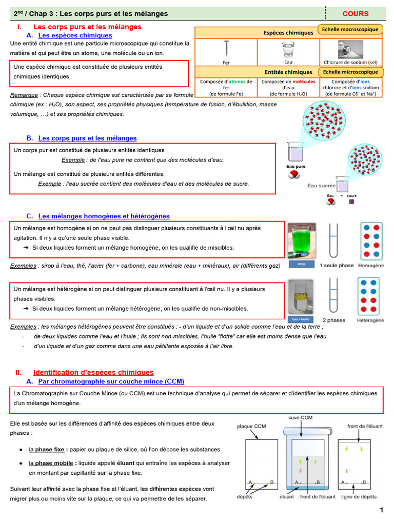 Corps purs et mélanges en chimie | PDF | Homogénéité et Hétérogénéité ...