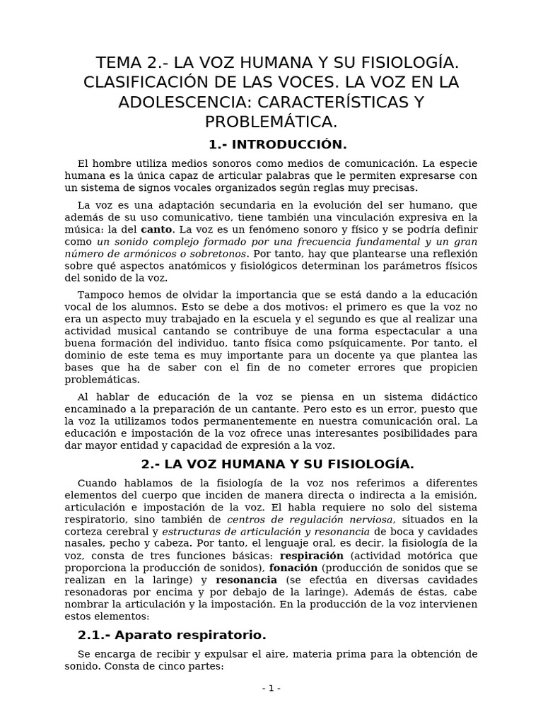 TEMA 02.- La voz humana y su fisiologi╠üa. Clasificacio╠ün de las voces ...