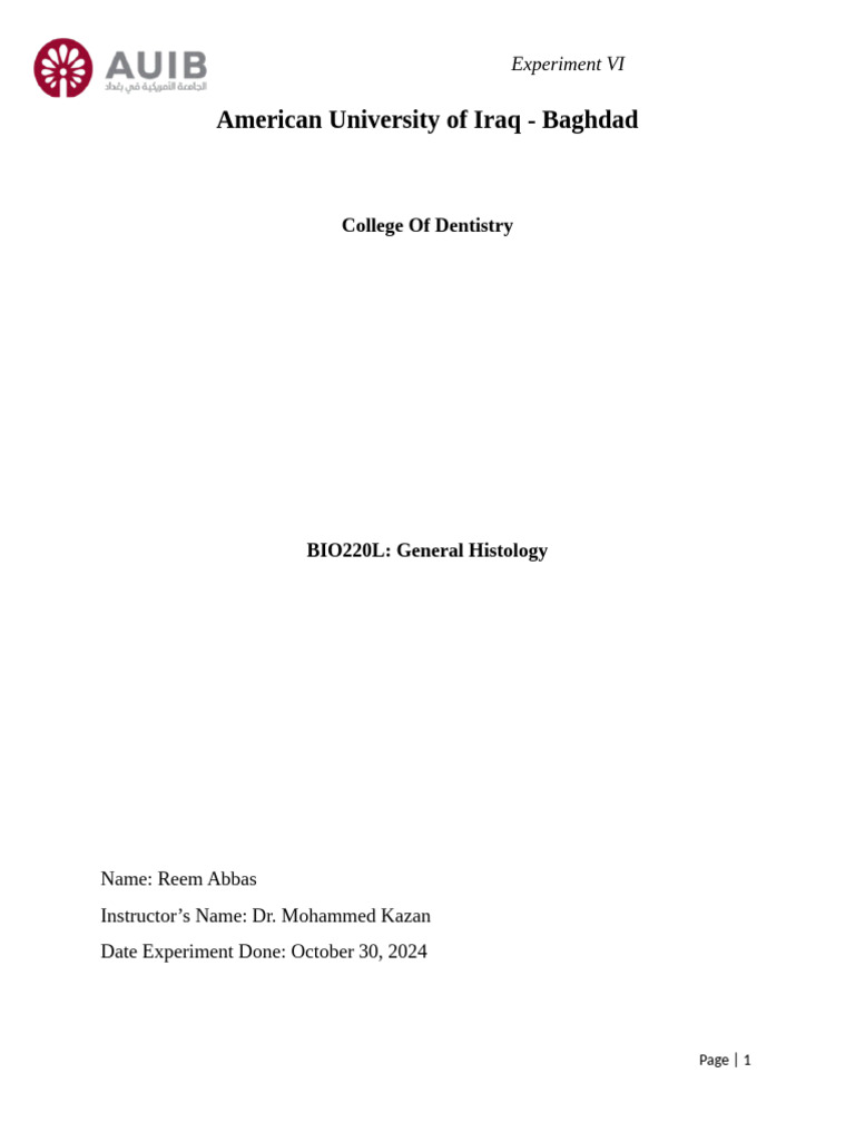 Reem - Abbas Lab Report VI | PDF | White Blood Cell | Blood