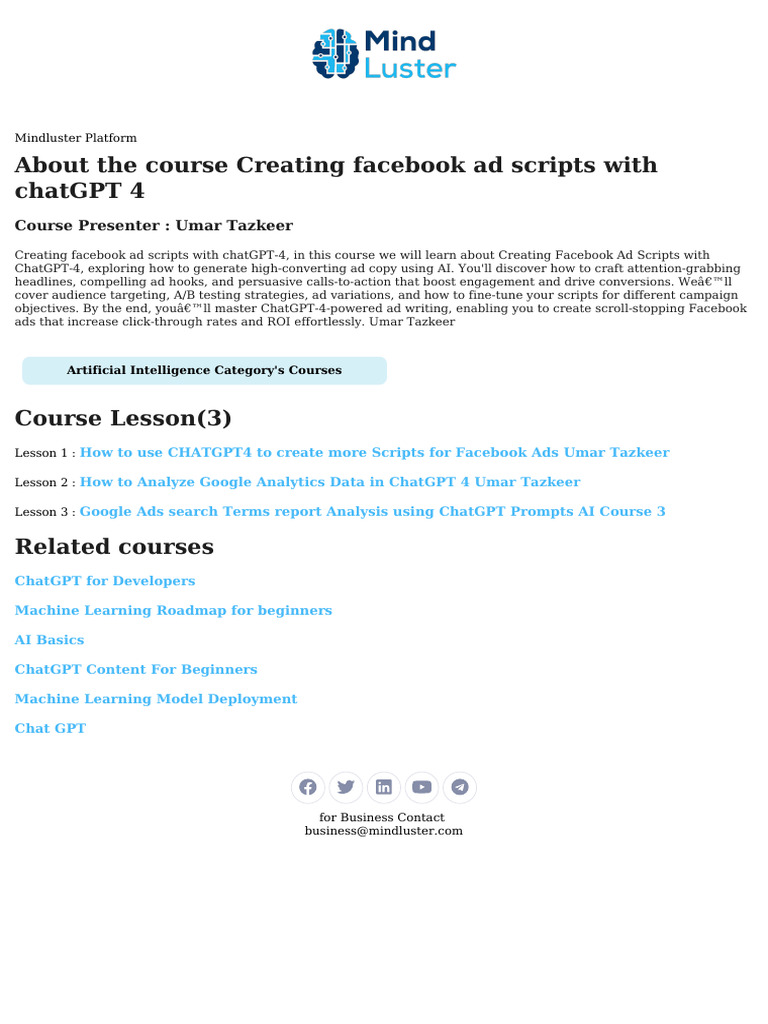 Creating facebook ad scripts with chatGPT 4 Course Content | PDF
