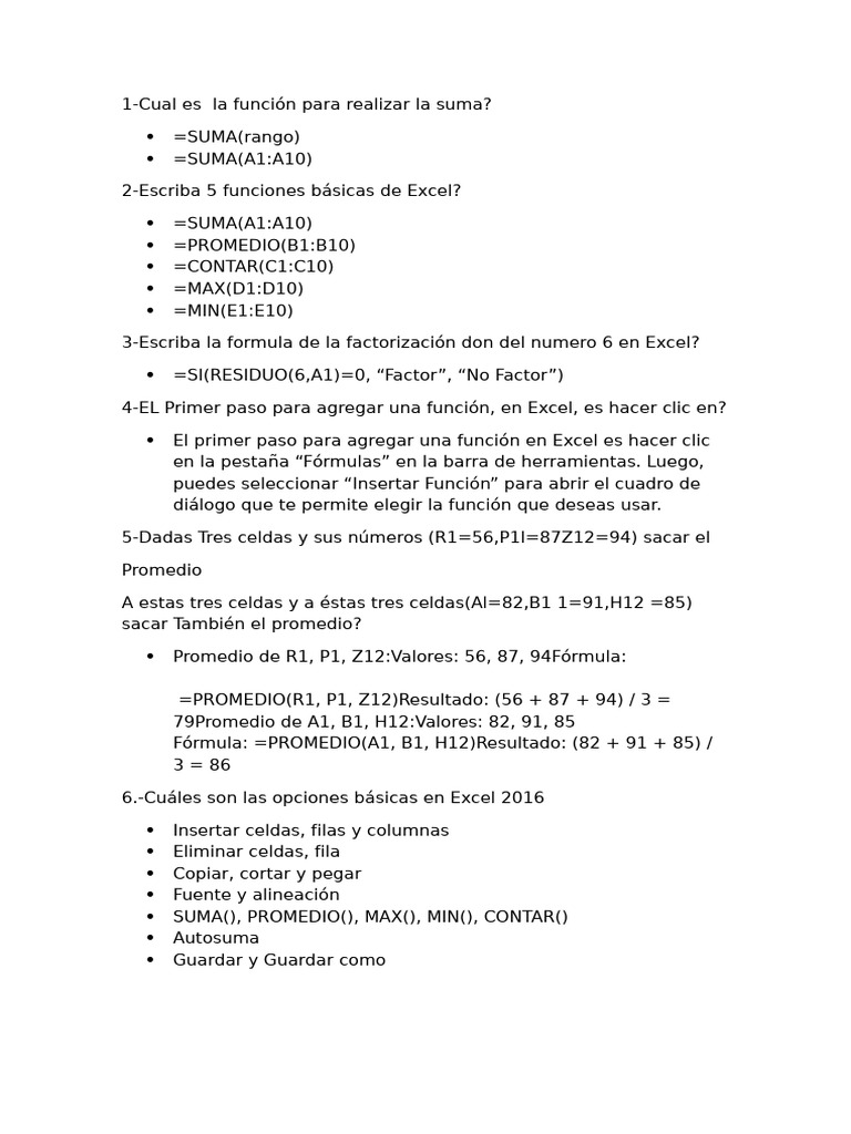 Funciones y Fórmulas Básicas en Excel | PDF | División (Matemáticas ...