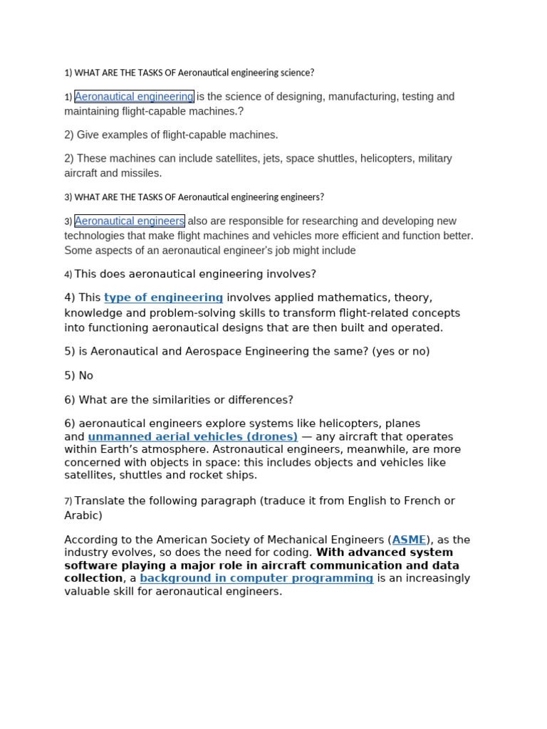Aeronautical Engineering: 1) WHAT ARE THE TASKS OF Aeronautical ...