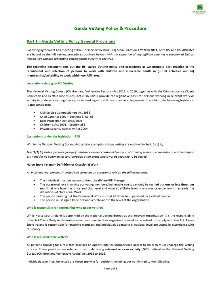 Garda Vetting Policy for HSI Affiliates | PDF | Crimes | Crime & Violence