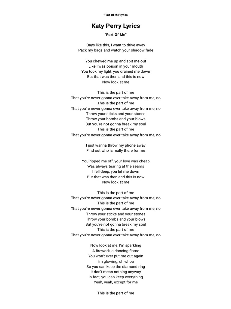 Katy Perry Part Of Me Tekst Katy Perry - Part of Me Lyrics _ AZLyrics.com | PDF