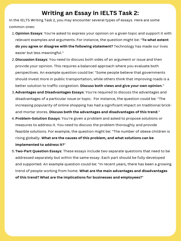 IELTS Task 2: Essay Types Explained | PDF | Essays | Cognition
