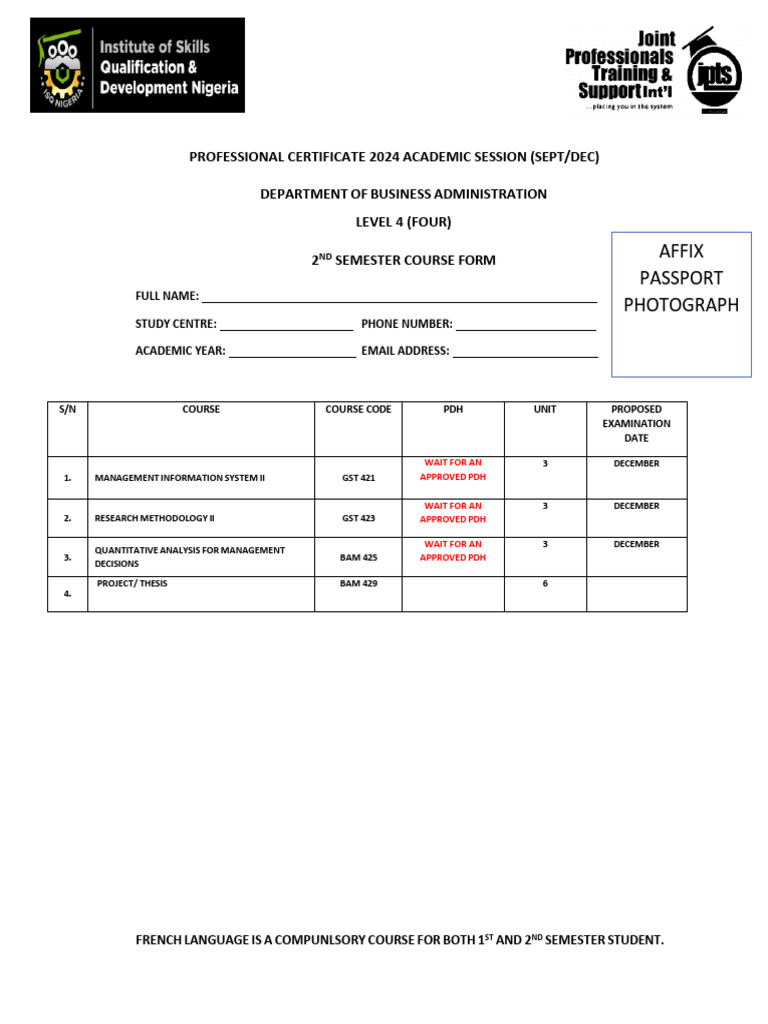 Isq 2nd Semester (Level 4) Sept 2024 Academic Course Form | PDF ...