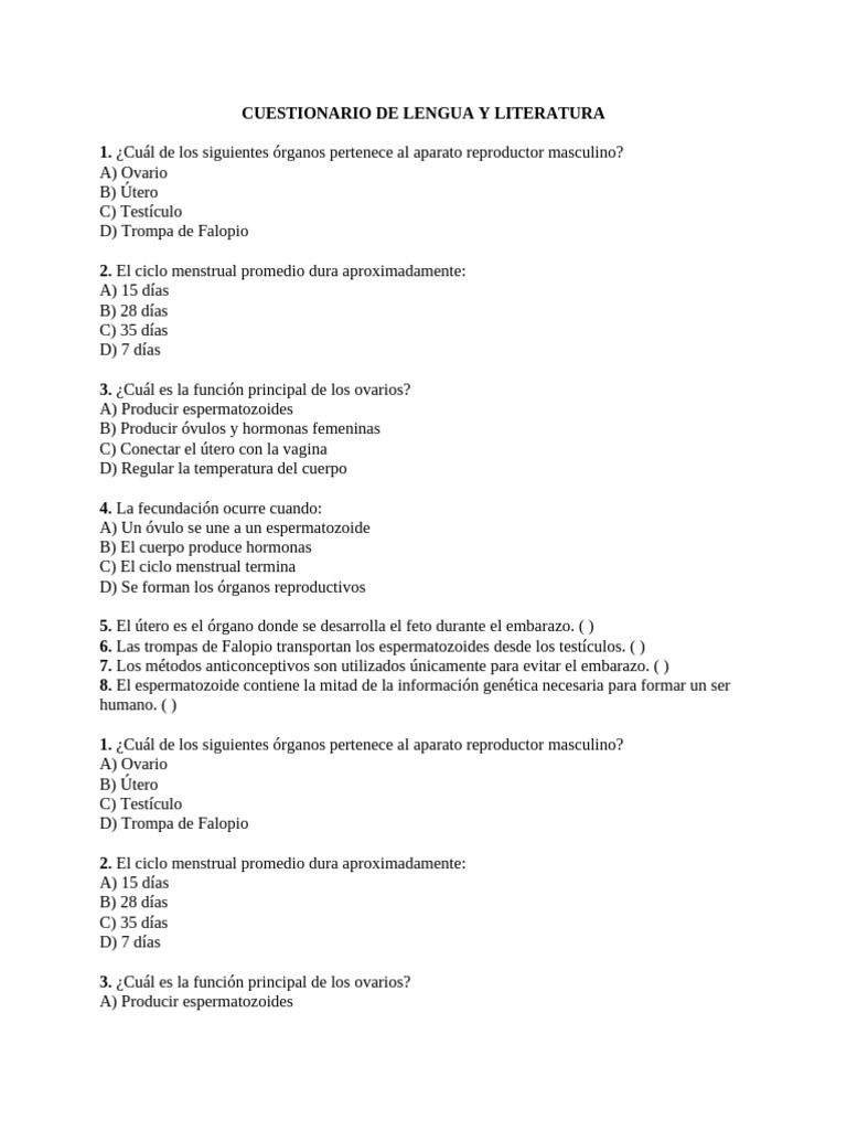 Cuestionario de Lengua y Literatura | PDF