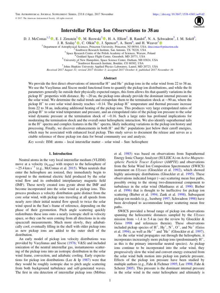 Interstellar Pickup Ions to 38au | PDF | Solar Wind | Interstellar Medium