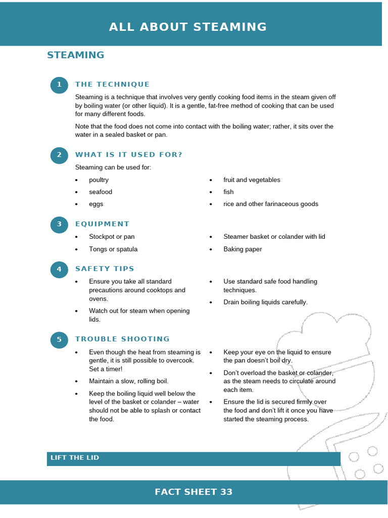 Fact Sheet 33 - All About Steaming | PDF