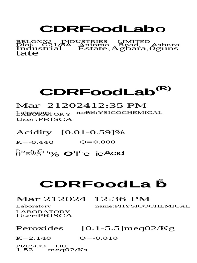 Physicochemical Lab Results: Acidity & Peroxides | PDF