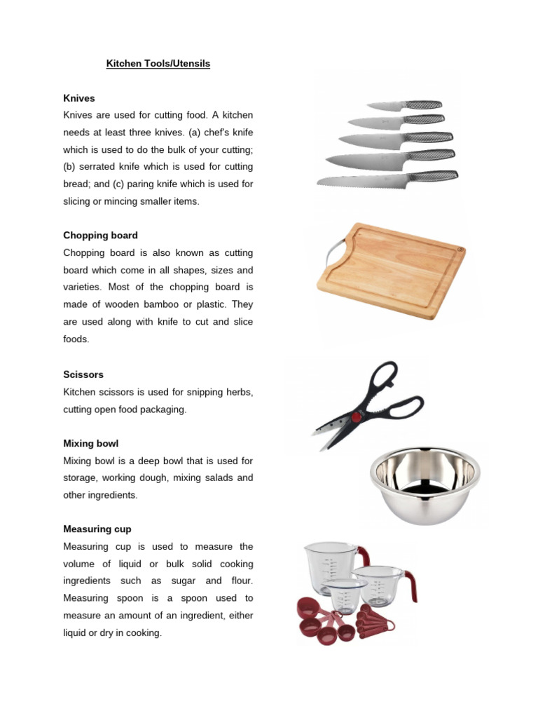 Essential Kitchen Tools And Utensils Pdf Kitchen Utensil Cooking