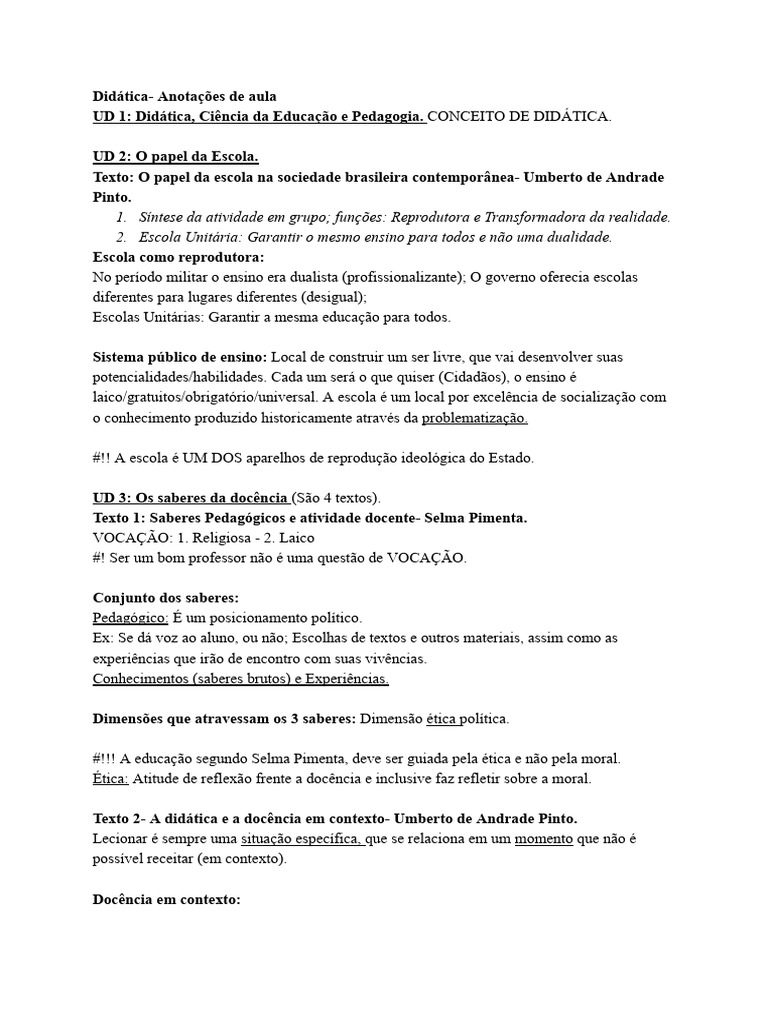 Didática e Educação: Conceitos e Práticas | PDF | Pedagogia | Aprendizado