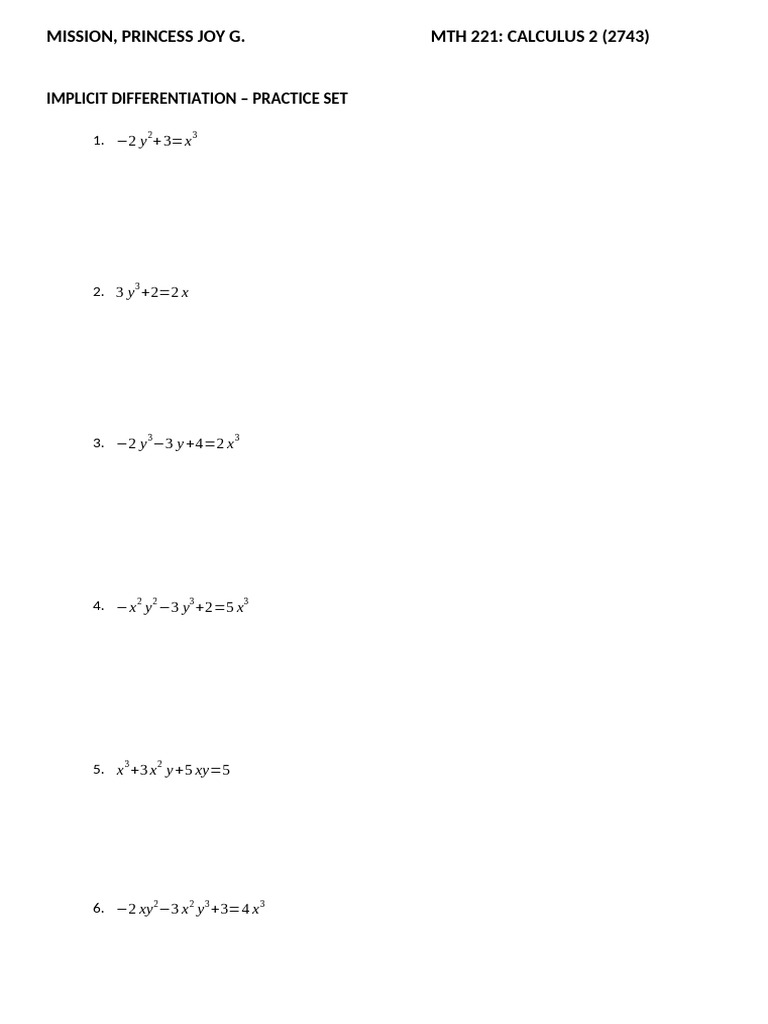 Práctica de Diferenciación Implícita | PDF