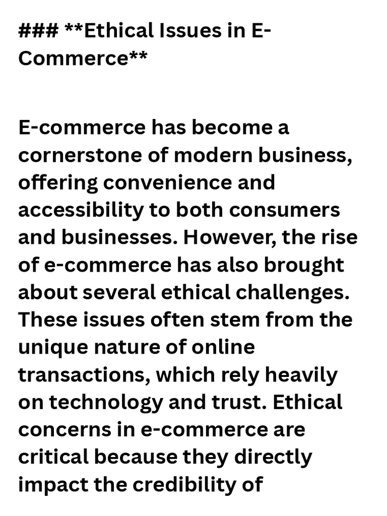 Ethical Issues In E Commerce Pdf