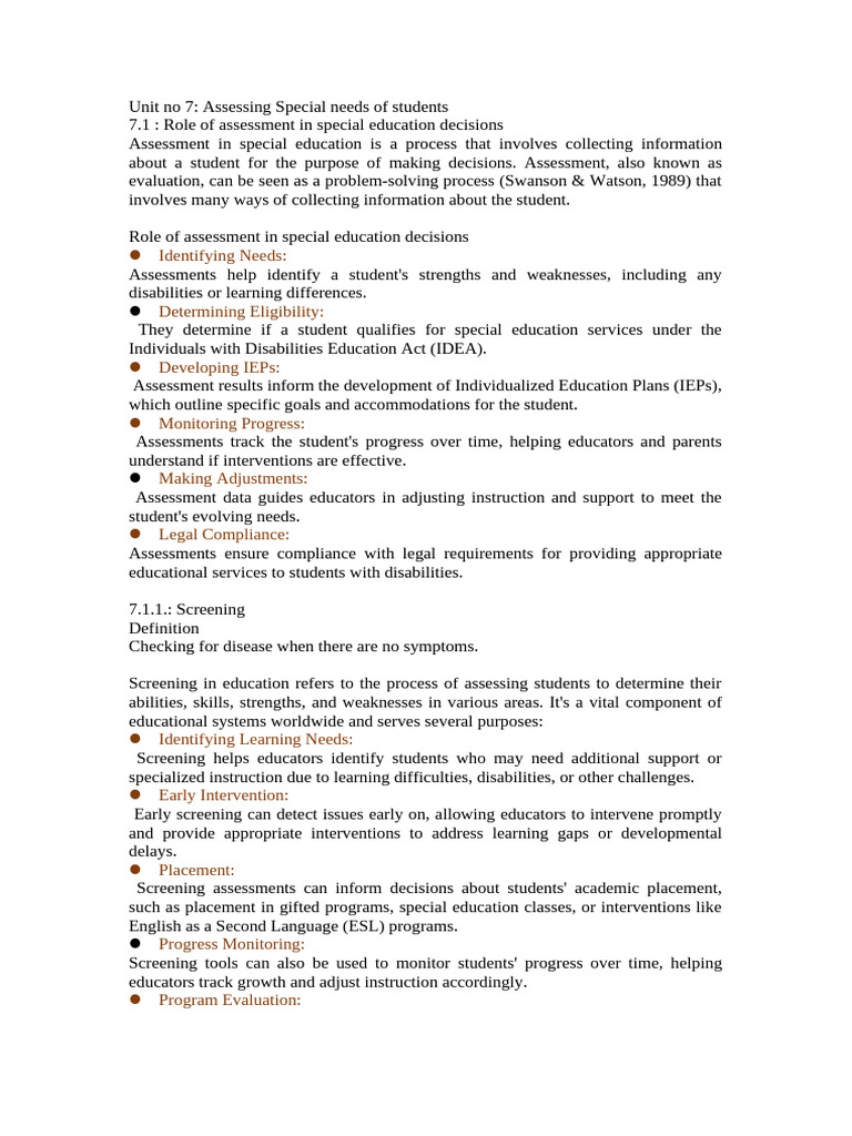 Special Needs Assessment in Education | PDF | Individualized Education ...
