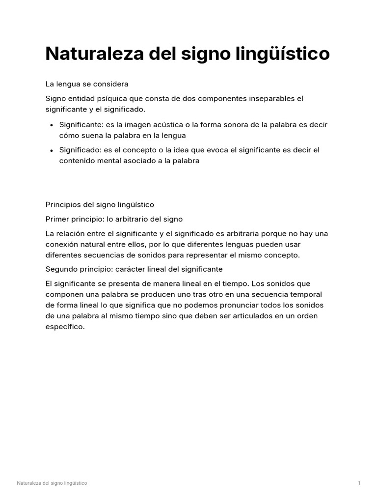 Signo Lingüístico: Significante y Significado | PDF