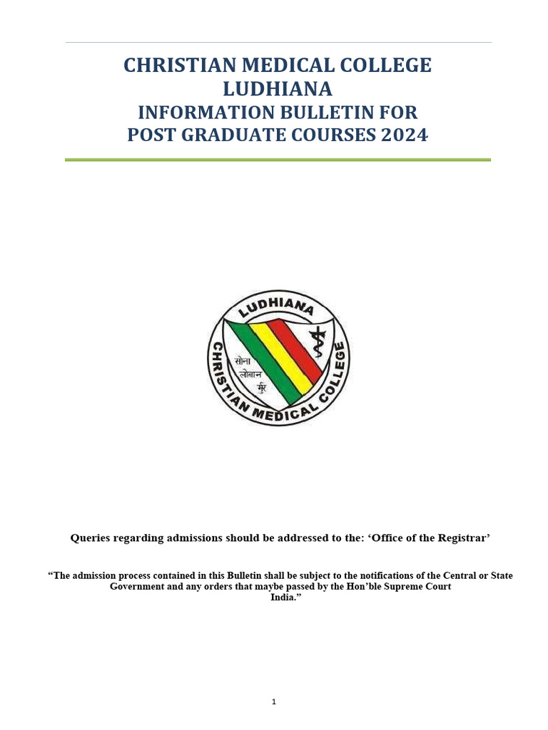 CMC Ludhiana PG Admission Bulletin 2024 | PDF | Doctor Of Medicine ...