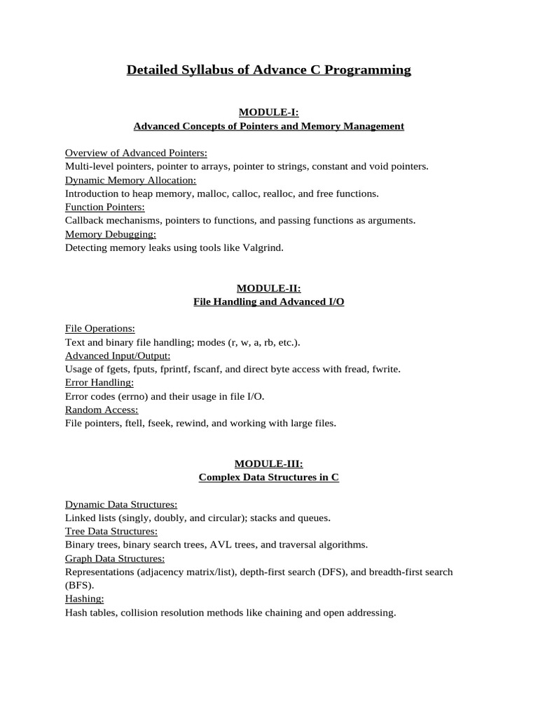 Advance C Programming Syllabus | PDF