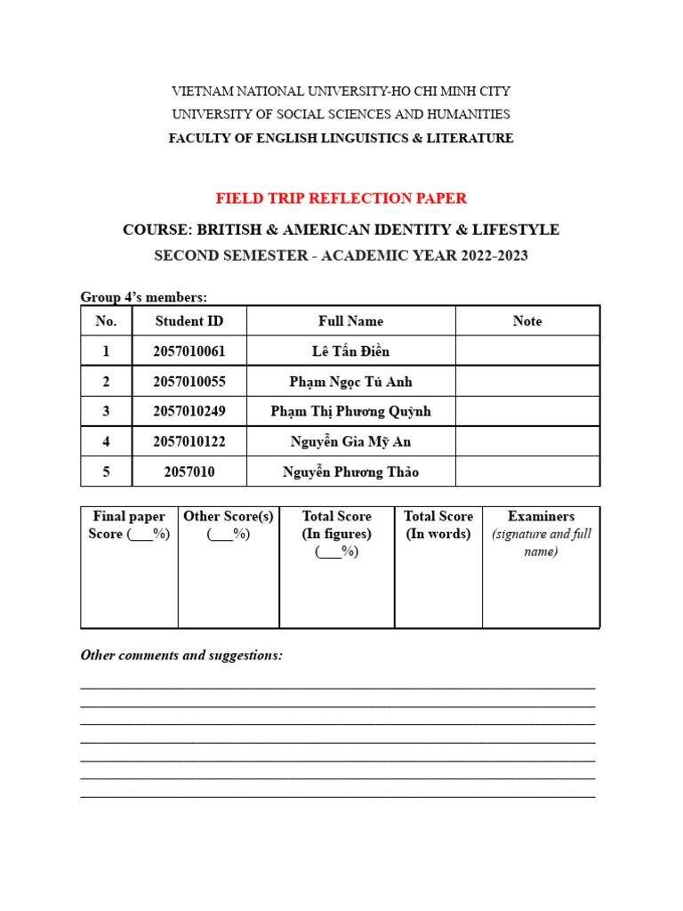 (Group 4 - BAIL) Field Trip Reflection Paper | PDF | Ho Chi Minh City ...
