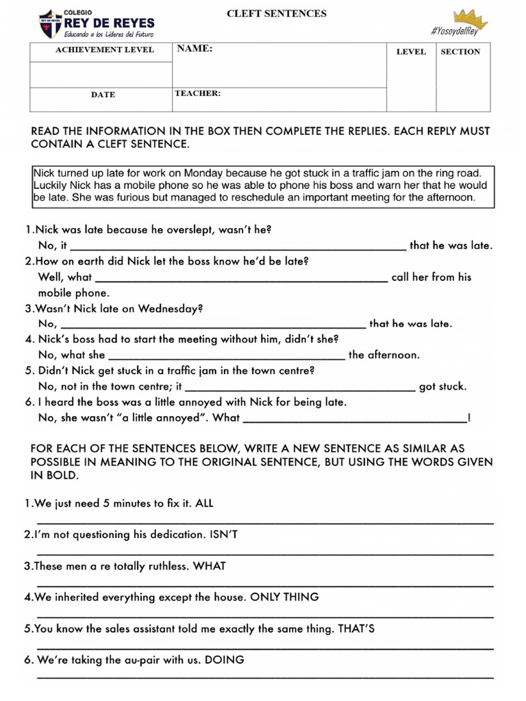 Cleft Sentences for Story Emphasis | PDF