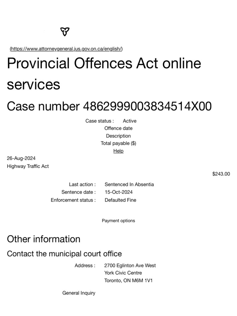 Toronto Provincial Offences Payment Info | PDF