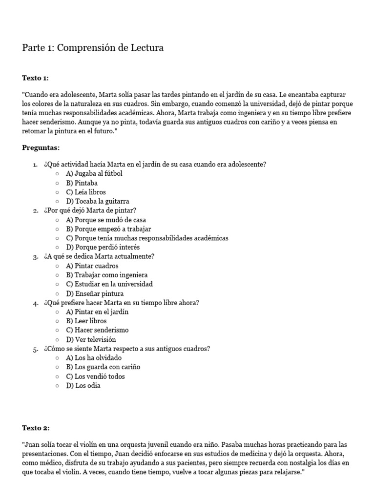Parte 1 - Comprensión de Lectura | PDF