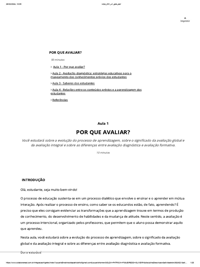 Avaliação da Aprendizagem: Abordagens e Tipos | PDF | Aprendizado ...