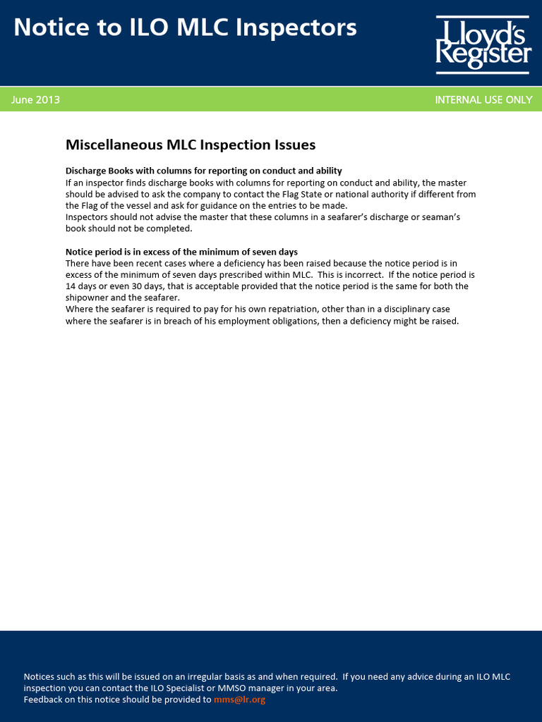 MLC Inspection Guidance and Issues | PDF