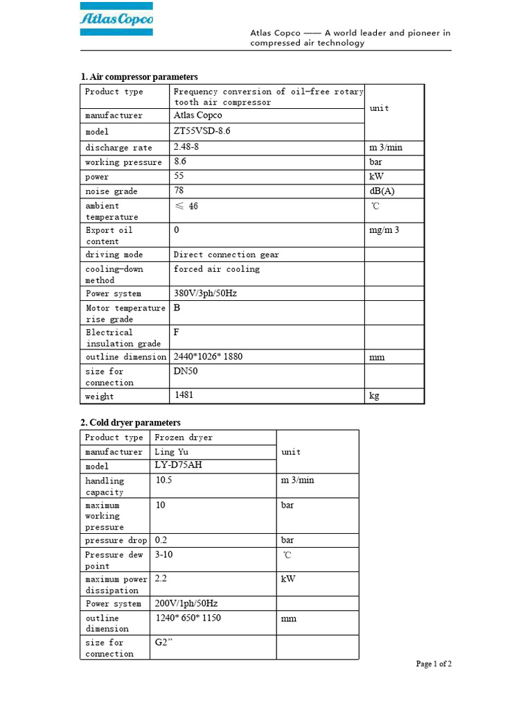 Atlas Copco ZT55VSD Compressor Specs | PDF | Gas Technologies | Energy ...