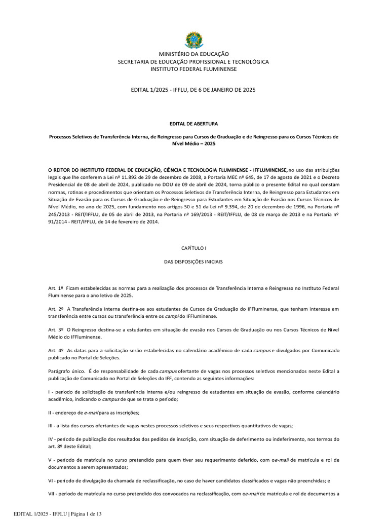 Edital+1 2025+ +Ifflu,+de+6+de+Janeiro+de+2025 | PDF | Formação ...