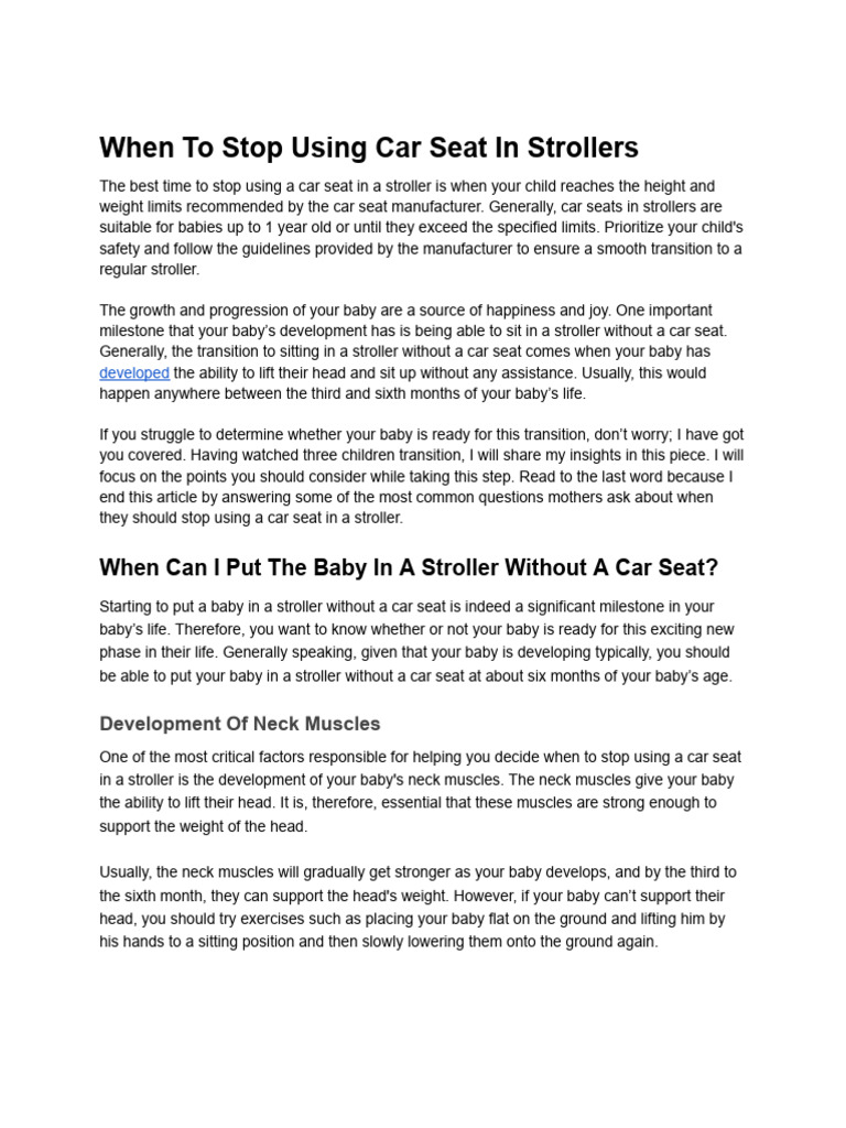 When To Stop Using Car Seat in Stroller - M. Umar Shahid | PDF