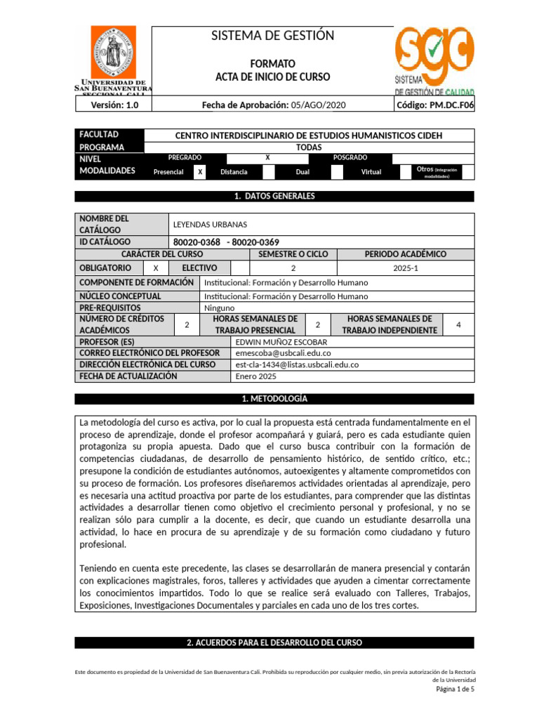 Acta de Inicio de Curso: Leyendas Urbanas | PDF | Maestros