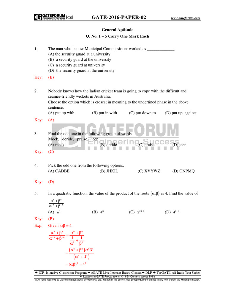 GATE 2016 Computer Science Paper 2 Solutions | PDF | Transmission ...