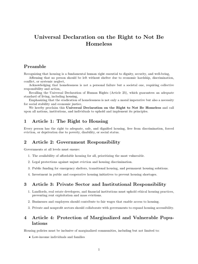 Universal Declaration On The Right To Not Be Homeless | PDF ...