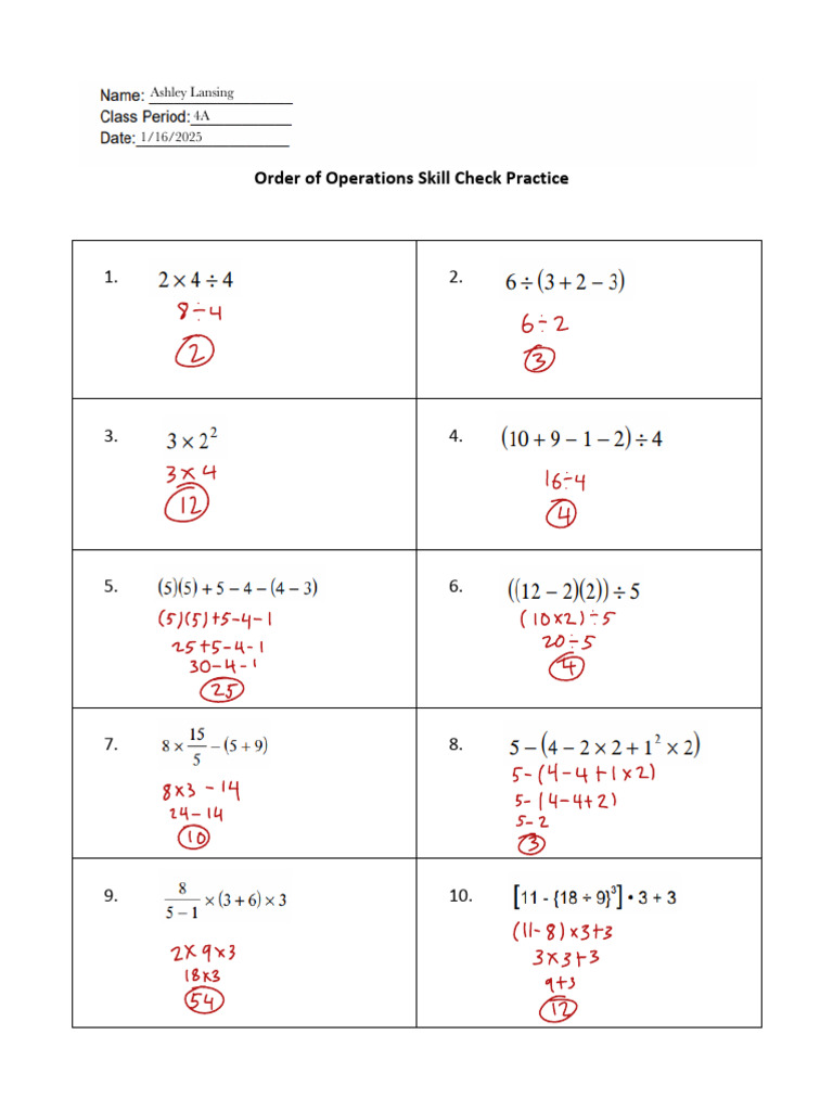 SC - Order of Operations - Practice | PDF