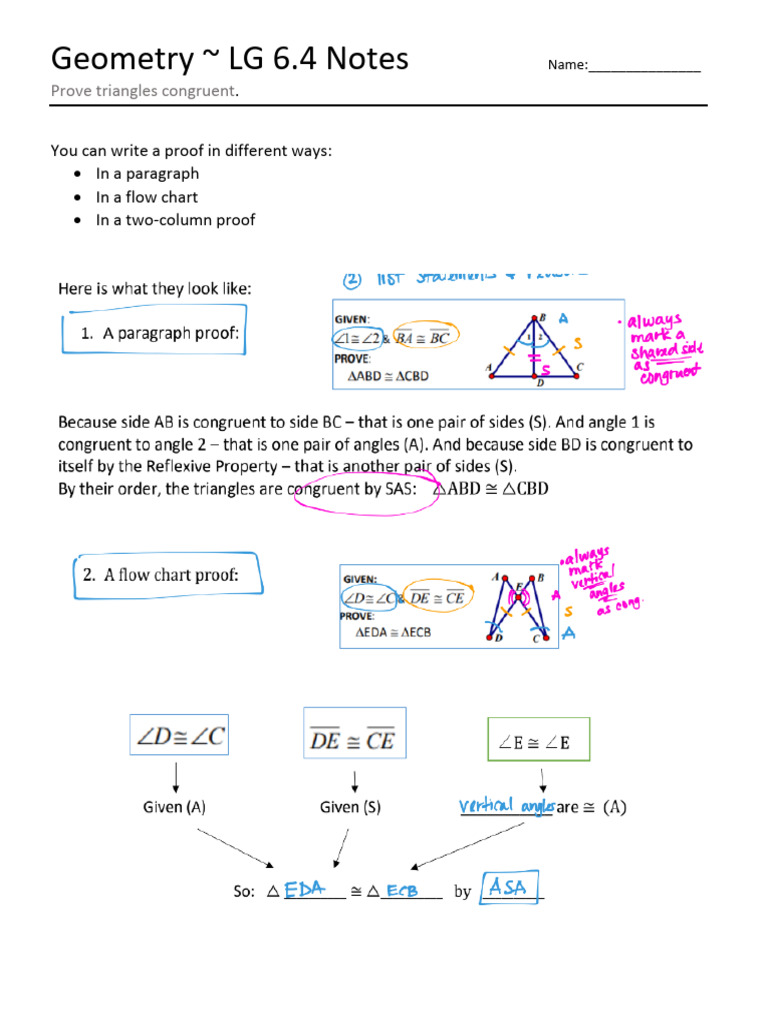 G+LG+6 4+Notes+&+HW+-+Prove+triangles+congruent | PDF | Triangle ...