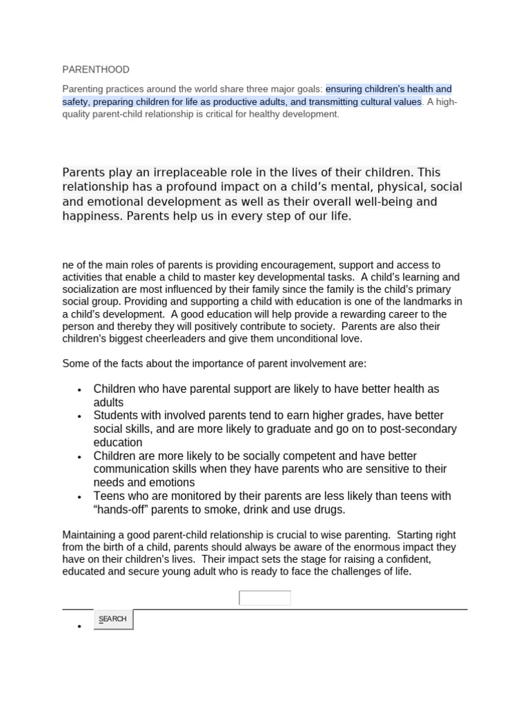 Importance of Parenting for Child Development | PDF