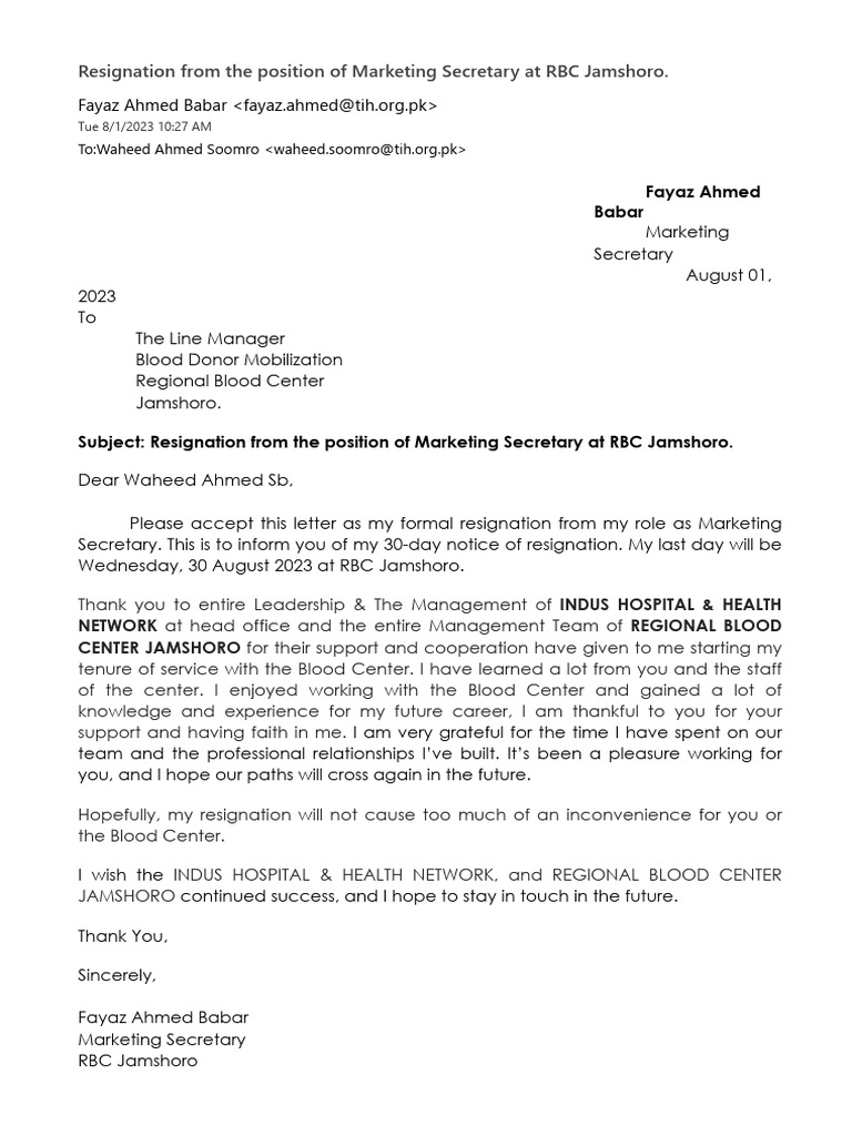 Resignation of Marketing Secretary at RBC | PDF