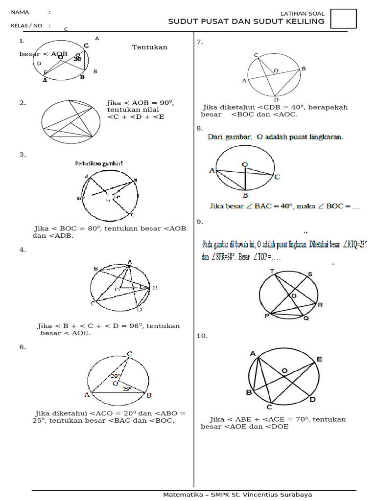 Soal Sudut Pusat Dan Sudut Keliling | PDF