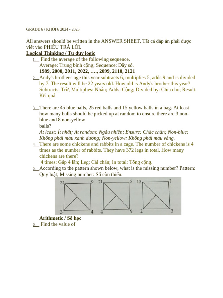 Grade 6 Timo 2024 - 2025 | PDF