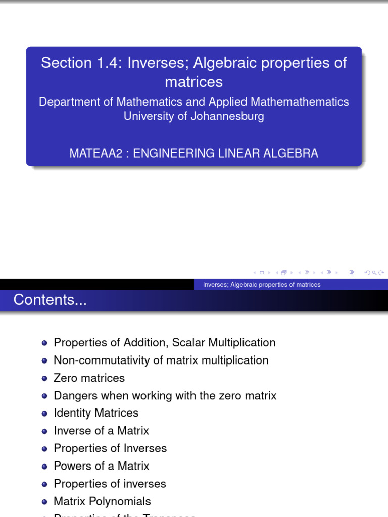1.4 Inverses_ Algebraic properties of matrices | PDF | Matrix ...