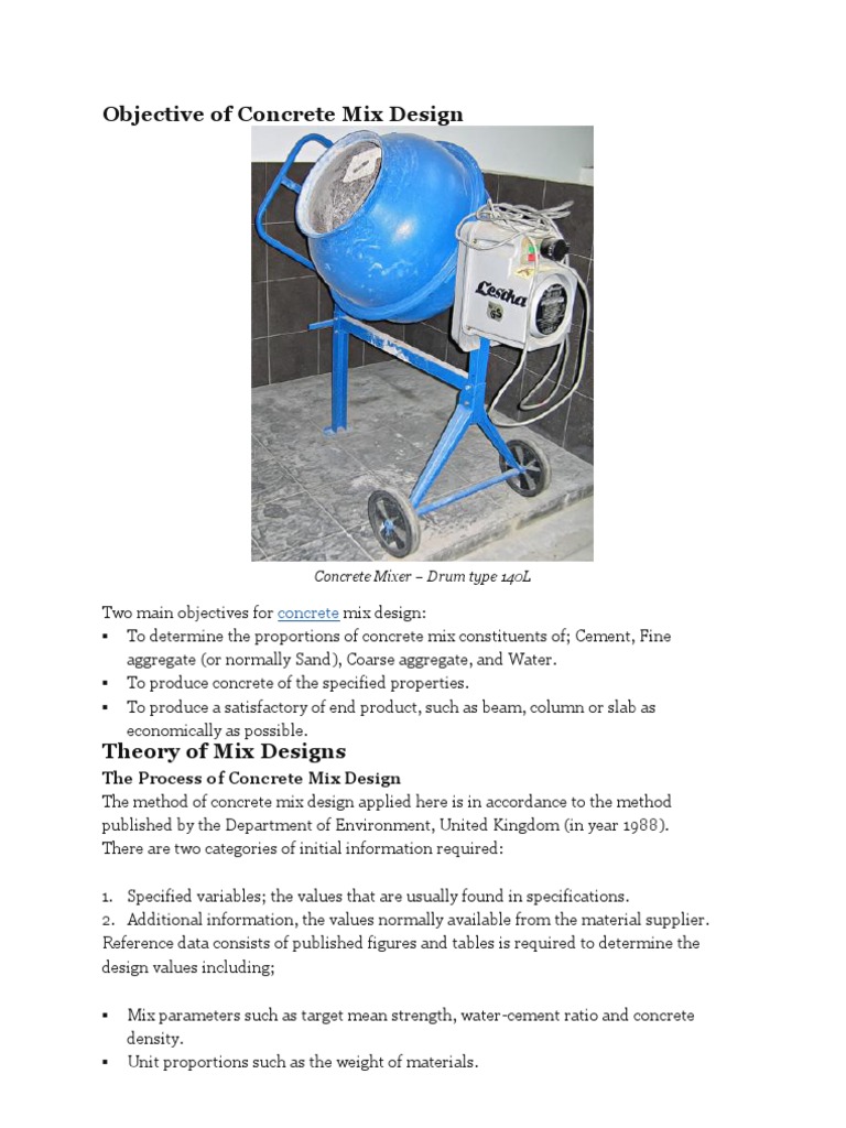 Objective of Concrete Mix Design Strength Of Materials Concrete