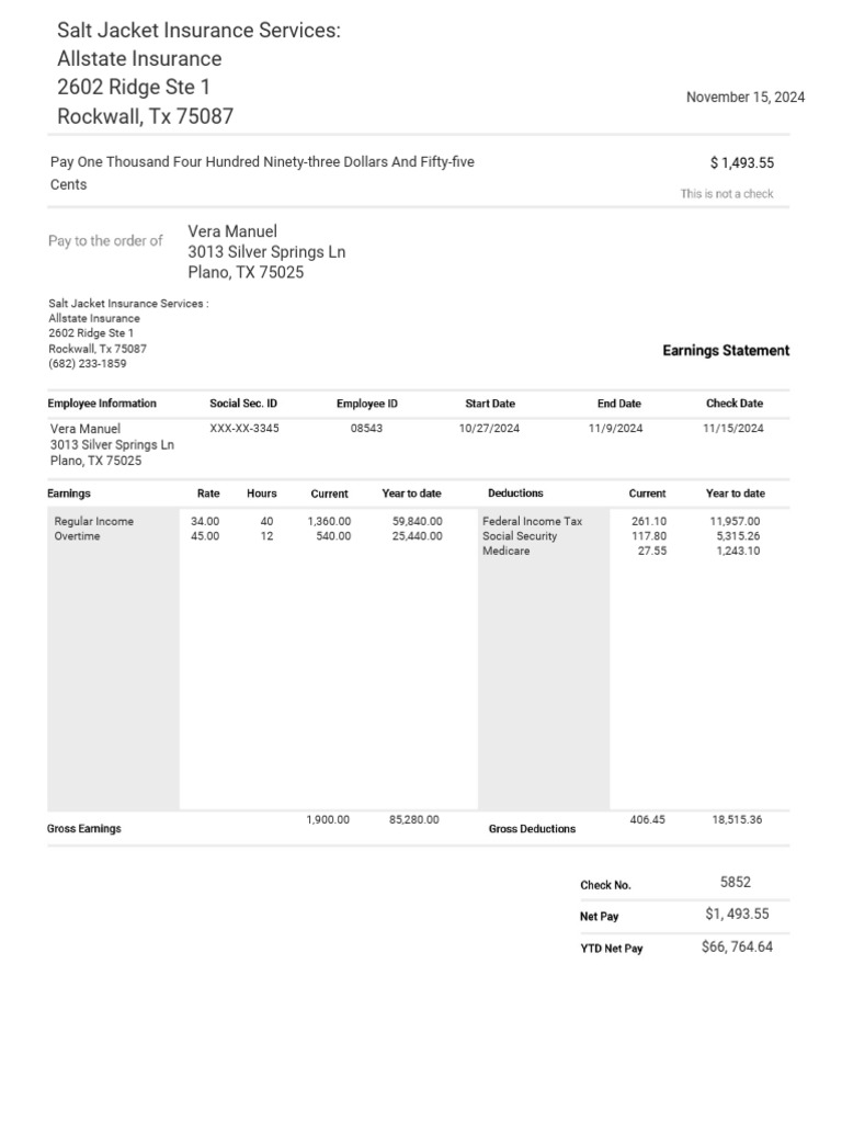 Insurance Payment Summary for Vera Manuel | PDF