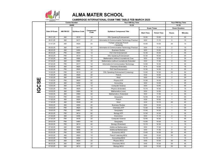 Cambridge IGCSE Exam Timetable 2025 | PDF | Student Assessment And ...