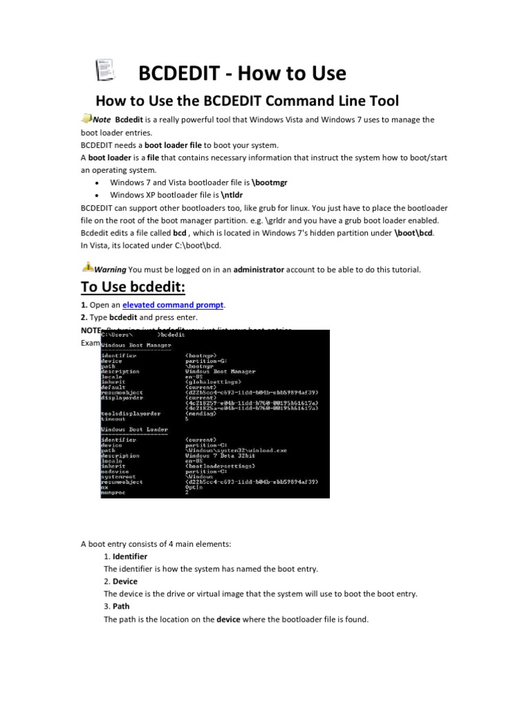 BCDedit Command Guide | PDF | Booting | Utility Software