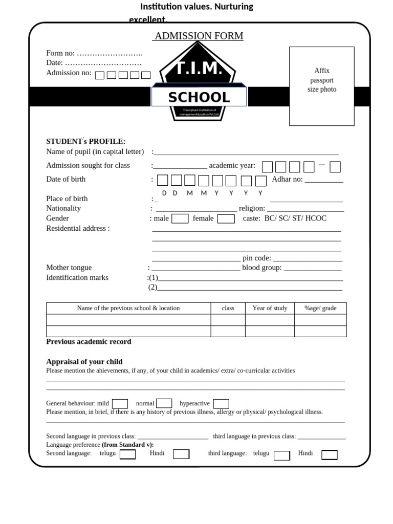 Student Admission Form Template | PDF