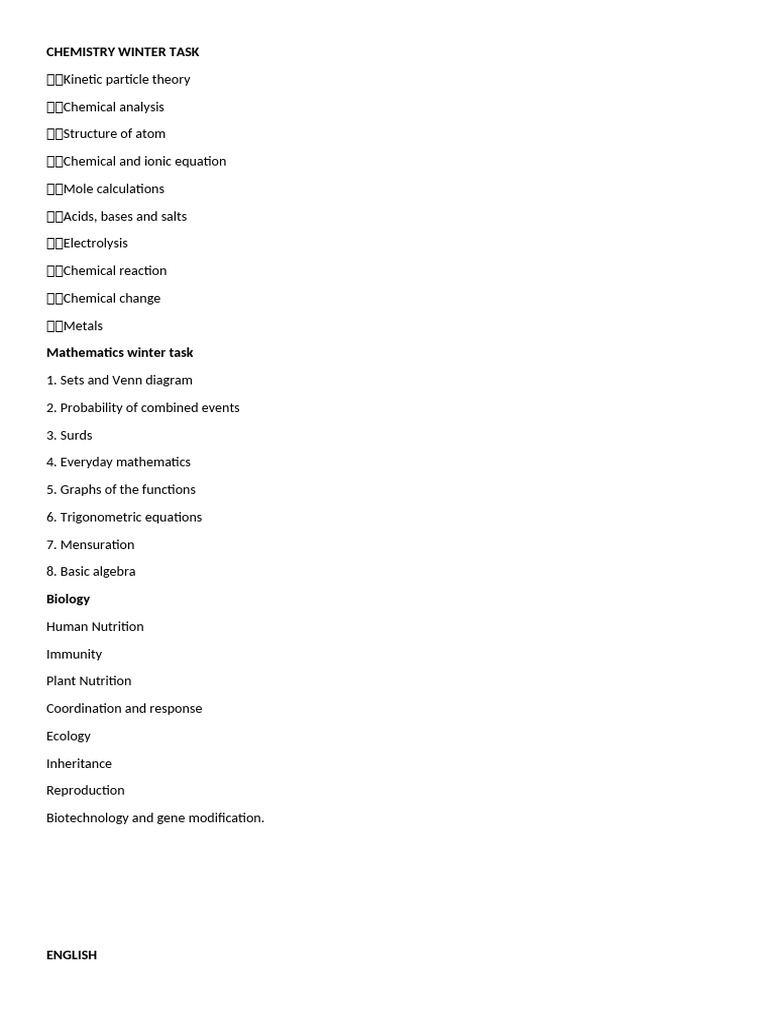 Winter Academic Tasks Overview | PDF